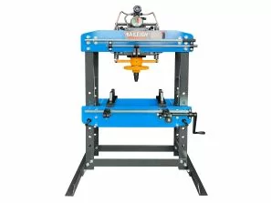 TMG Industrial 150 Ton Capacity Hydraulic Shop Press, Heavy Duty Pressing,  Protective Grid Guard, Fully Welded H-Frame, Air & Manual Dual Operation